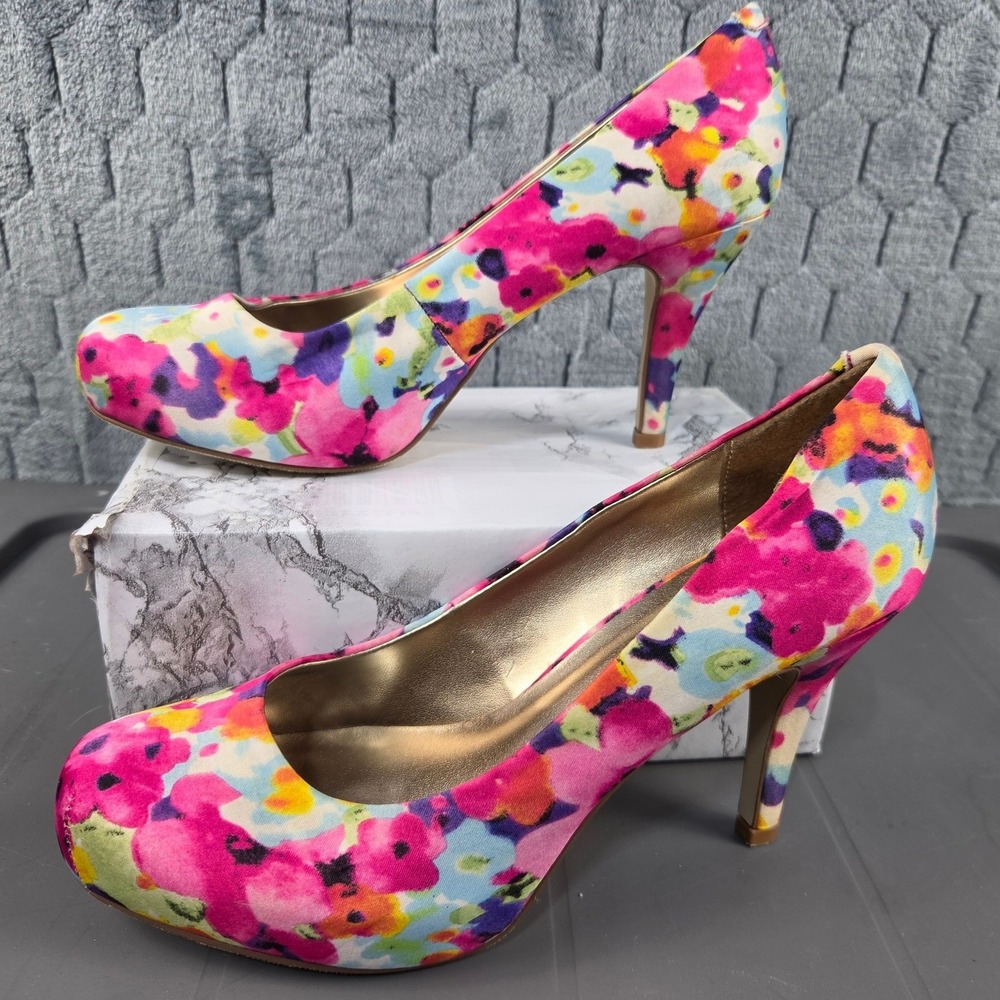 Madden Girl Getta Floral Platform Pumps Multicolor Pink Stiletto Heels Size 7